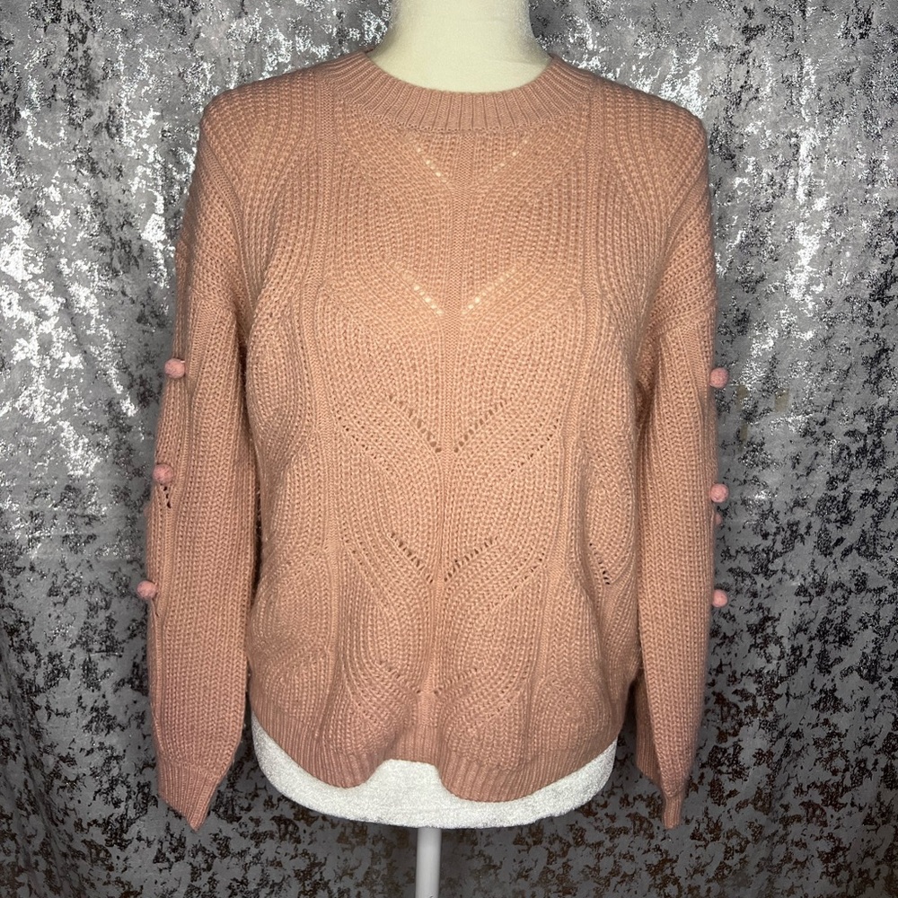 Pink Pom Pom Puff sleeve knitted sweater